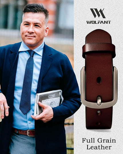 WOLFANT 1.5" Top Full Grain Leather Belt for Men in Gift Box,100% Italian Real Solid Leather