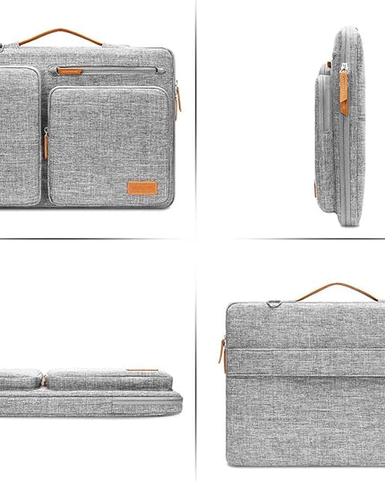 MOSISO 360 Protective Laptop Shoulder Bag,15 inch Computer Bag Compatible with MacBook Air M4 M3 M2/Pro A1990 A1707, Dell XPS Plus,Side Open Messenger Bag with 4 Zipper Pockets&Handle, Gray