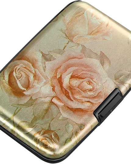 ELFISH Mini RFID Aluminum Wallet Credit Cards Holder Business Card Case Metal ID Case for Men Women(Champagne rose)