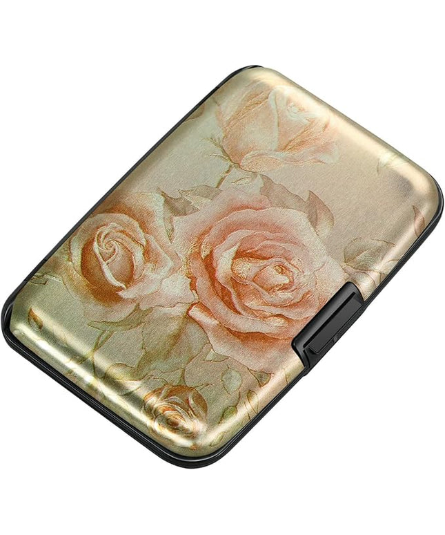 ELFISH Mini RFID Aluminum Wallet Credit Cards Holder Business Card Case Metal ID Case for Men Women(Champagne rose)