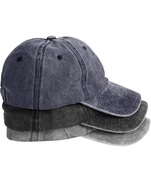 MEINICY 3 Packs Washed-Cotton Plain Baseball Cap, Vintage Adjustable Dad Hats Gift for Men/Women,Unstructured
