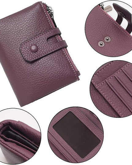 Bveyzi Small Soft Leather Wallet for Women RFID Blocking Ladies Card Holder with Double Zipper Pocket