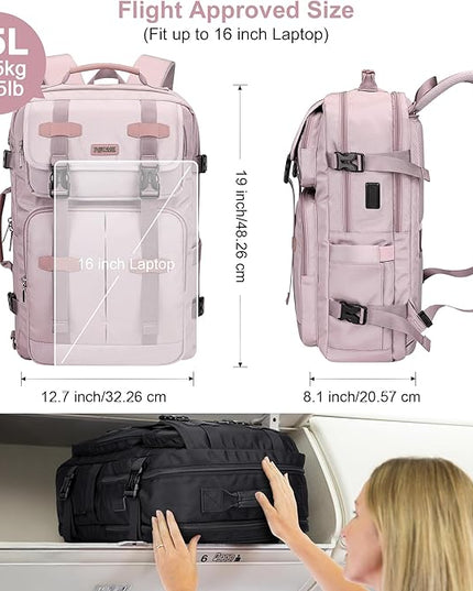 PIJUSHI Carry on Travel Backpack for Women Convertible Duffle Bag Flight Approved Luggage Backpack Fit 16 Inch Laptop(PE053 Ashen Purple)