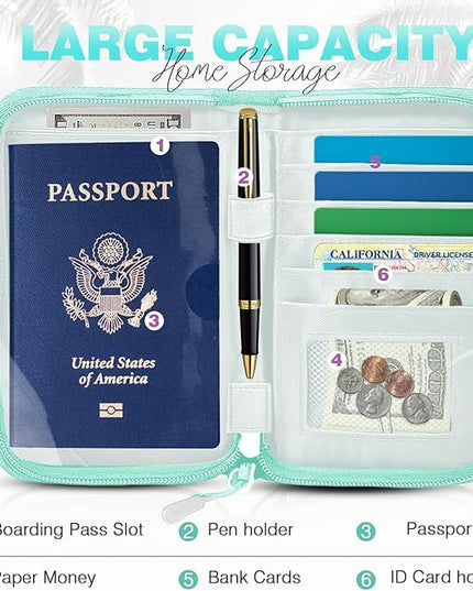 Single Passport Holder for Travel, RFID Travel Document Organizer for Women Waterproof Passport Wallet Men Portable Case for Cards, Boarding Pass, ID, Money, Tickets with Zipper