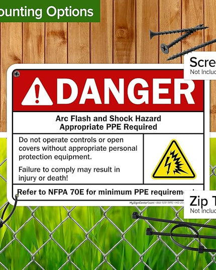 Danger Arc Flash And Shock Hazard Appropriate PPE Required Sign, 10x7 Inches, 55 mil thick HDPS (high density polystyrene), Made in USA by My Sign Center