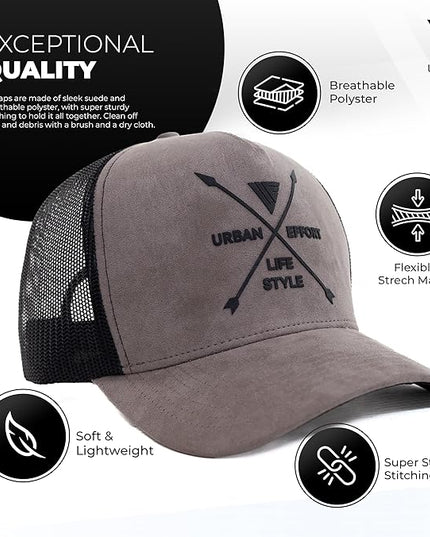 Urban Effort Mesh Back Cap - for Men and Women Baseball Hat 5-Panel Trucker Hat - Great Snapback Closure for Hunting & Hiking