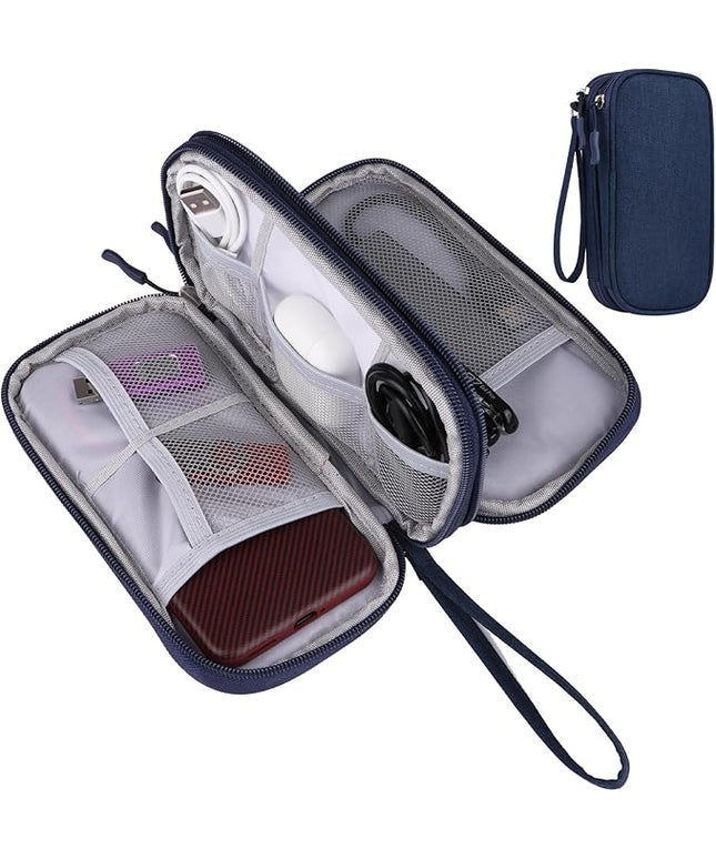 JIAKAI Travel Cable Organizer Electronics Accessories Bag for Charger, Phone, memory card,Travel Gadget Bag-Blue