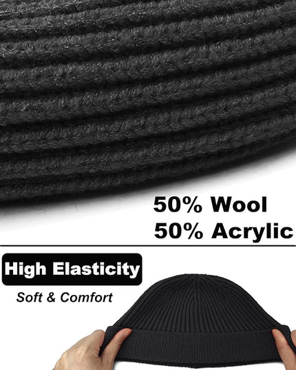Short Fisherman Beanie for Men Women, Wool Knit Cuff Warm Winter Hats, Trawler Beanie Watch Caps Soft Skullcap