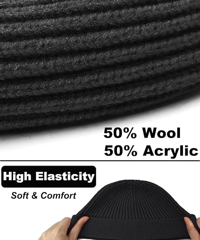 Short Fisherman Beanie for Men Women, Wool Knit Cuff Warm Winter Hats, Trawler Beanie Watch Caps Soft Skullcap