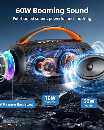 ZEALOT Portable Bluetooth Speaker, 80W Peak Waterproof Loud Booming Sound Speakers, Dual Pairing, XBass, 20H Playtime, Outdoor Speaker with Handle for Camping, Beach, Party, Backyard(Black)