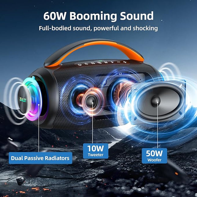 ZEALOT Portable Bluetooth Speaker, 80W Peak Waterproof Loud Booming Sound Speakers, Dual Pairing, XBass, 20H Playtime, Outdoor Speaker with Handle for Camping, Beach, Party, Backyard(Black)