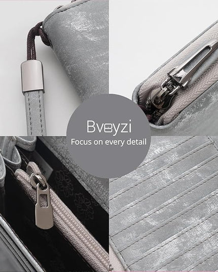 Bveyzi Women RFID Blocking Wallet Leather Zip Around Phone Clutch Large Capacity Ladies Travel Purse Wristlet | RFID Blocking, Zip Around, Large Capacity