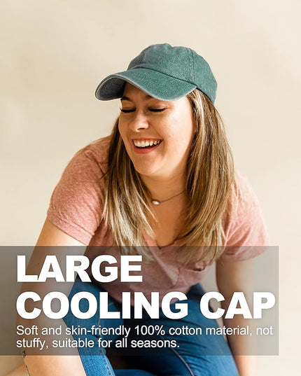 XXL Oversize Washed Denim Baseball Cap,Low Profile Jean Sports Cap for Big Heads 23.5"-25.5",Large Pigment Dyed Dad Hat