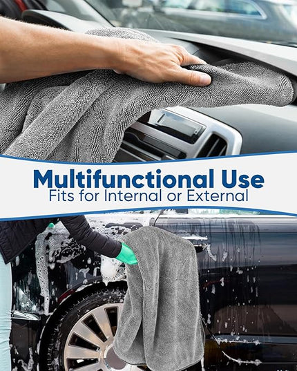 HOMEXCEL Professional Car Drying Towel (36"x 24") with Twisted-Loop Technology, 1200GSM for a Streak-Free Finish – Microfiber Towels for Cars, Trucks, SUVs, RVs and Motorcycles, Grey