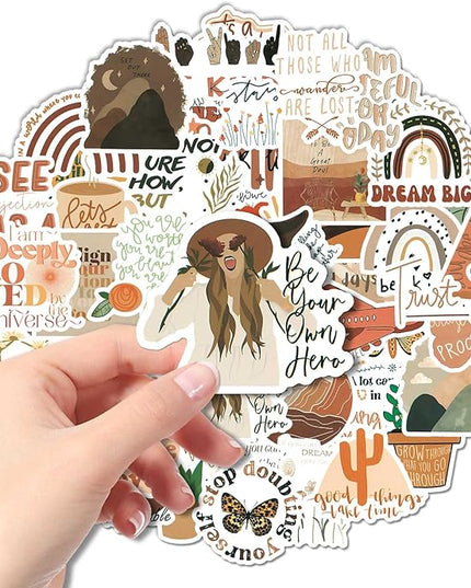 100 Vintage Inspirational Stickers, Boho Motivational Aesthetic Sticker for Adults Water Bottles Laptops Positive Affirmation Journals Vinyl Boho Stickers Teen Kid