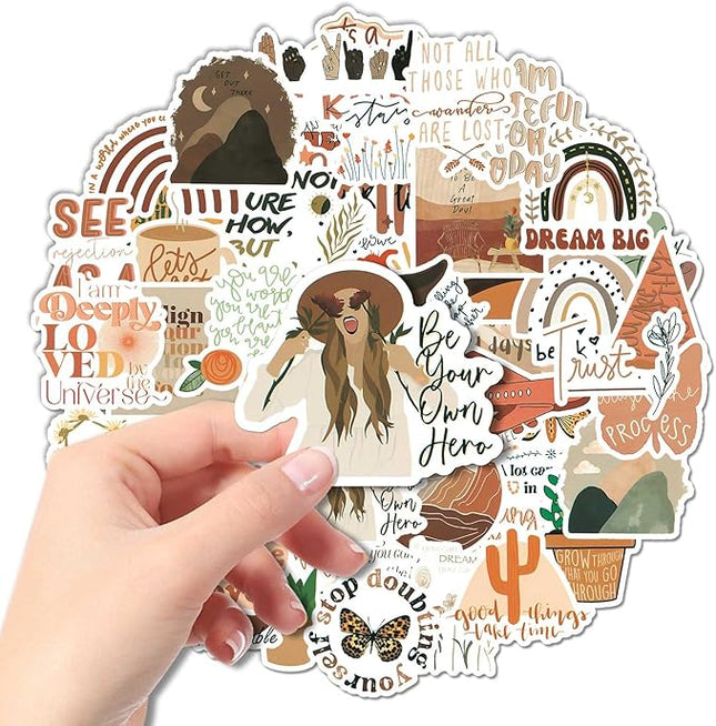 100 Vintage Inspirational Stickers, Boho Motivational Aesthetic Sticker for Adults Water Bottles Laptops Positive Affirmation Journals Vinyl Boho Stickers Teen Kid