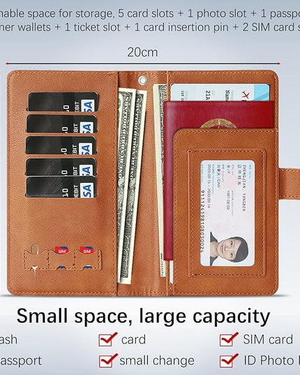 Passport Holder for Travel Essentials, RFID Blocking PU Leather Wallet Cover with Wristlet Strap Magnetic Closure Passport Book Holders Case for Women and Men, Brown