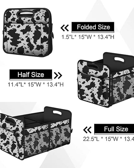 Femuar Car Trunk Organizer,Car Storage Organizer with 72L Large Capacity Waterproof Collapsible and 11 Pockets,Trunk Organizer for Car Suv/Jeep/Sedan, Large Size, Cow print