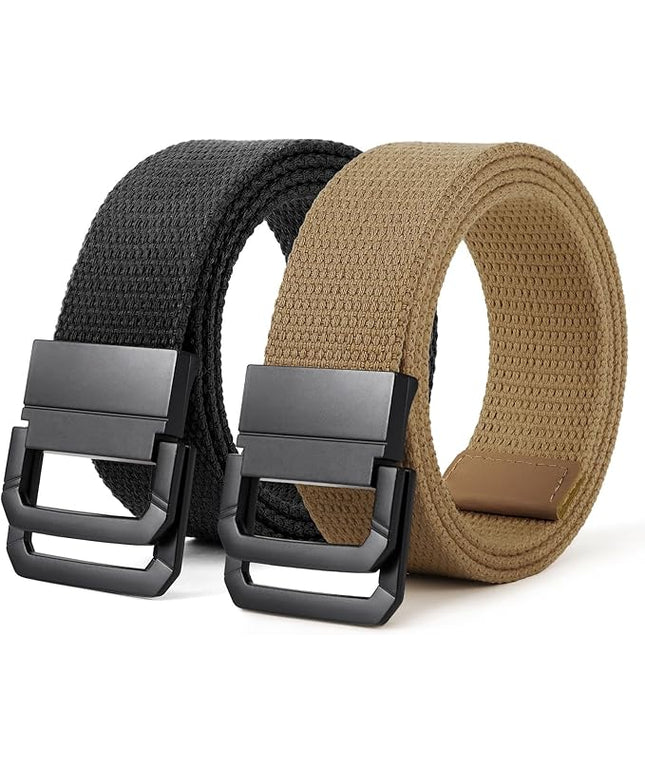 SANSTHS Canvas Belt with Double Ring Buckle, Fabric Web Belt for Women Men Double Ring for Outdoor & Casual Wear