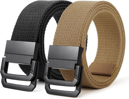 SANSTHS Canvas Belt with Double Ring Buckle, Fabric Web Belt for Women Men Double Ring for Outdoor & Casual Wear