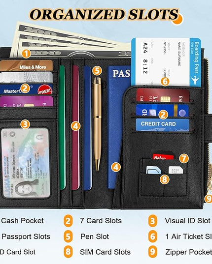 HUANLANG Passport Holder with Airtag for Women/Men, Airtag Passport Wallet for Travel Leather Passport Holder RFID Blocking,Travel Passport Walelt with Credit Card Holder