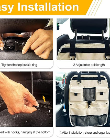 Car Seat Back Organizer with Multiple Storage Pockets, Black Mesh and Fabric, Universal Fit (beige)