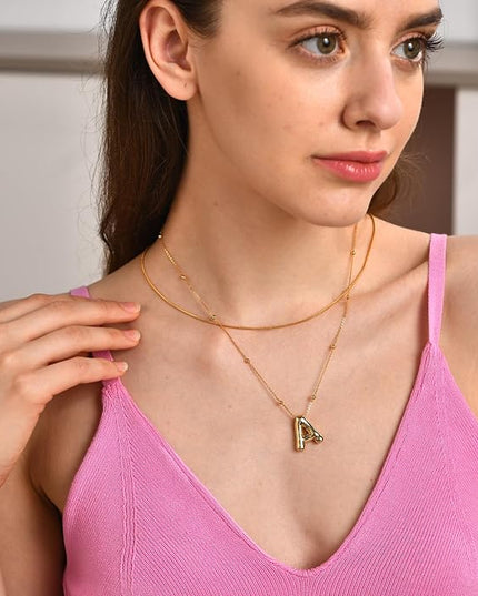 LUCA SMITH Initial Necklaces for Women, Dainty Balloon Bubble Letter, Name Letter Alphabet Pendant Layered Choker Chain Jewelry Gift