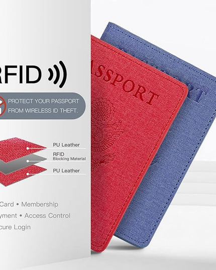 2 Pack Passport Holder For Women Kids, RFID Blocking Passport Wallet Red&Light purple
