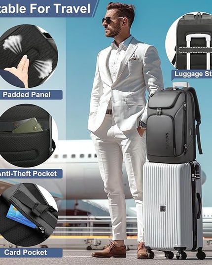 hk Business Smart Backpack for Men Anti-Theft for 17.3 Inch Laptop with USB Charging Port Water-Resistant Large Durable Compact 30L for Travel College Work-Deep Grey