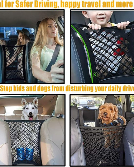 DYKESON Pet Barrier Dog Car Net Barrier with Auto Safety Mesh Organizer Baby Stretchable Storage Bag Universal for Cars, SUVs -Easy Install,Safer to Drive with Pets and Children, 2 Layer