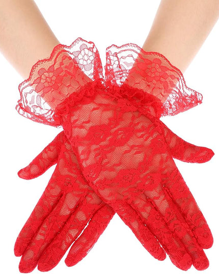 SATINIOR Ladies Lace Gloves for Women Tea Party Elegant Short Courtesy Gloves for Wedding Dinner Opera Parties