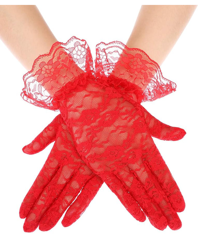 SATINIOR Ladies Lace Gloves for Women Tea Party Elegant Short Courtesy Gloves for Wedding Dinner Opera Parties