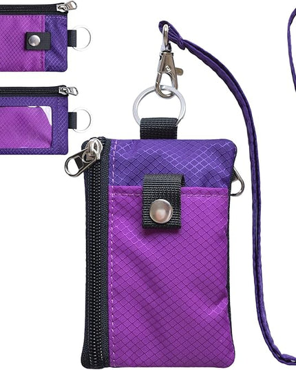 Minimalist RFID Blocking Small Wallet with ID Window,WaterResistant Zip Id Case Wallet with Lanyard Keychain for Cards,Cash,Travel,Women,Men