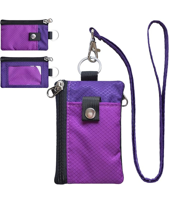Minimalist RFID Blocking Small Wallet with ID Window,WaterResistant Zip Id Case Wallet with Lanyard Keychain for Cards,Cash,Travel,Women,Men