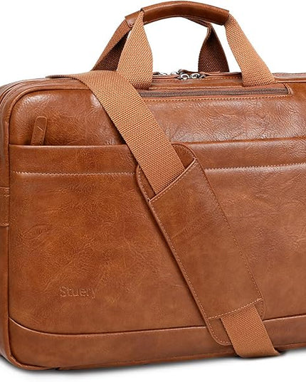 Faux Leather Messenger Bag for Men | 17-17.3 Inch Leather Mens Laptop Bag Leather Briefcasen Convertible Backpack 3 in 1 Computer Handbags Work Bag Shoulder Crossbody Bag Office | Vintage Brown