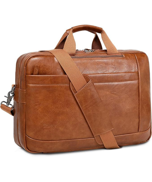 Faux Leather Messenger Bag for Men | 17-17.3 Inch Leather Mens Laptop Bag Leather Briefcasen Convertible Backpack 3 in 1 Computer Handbags Work Bag Shoulder Crossbody Bag Office | Vintage Brown