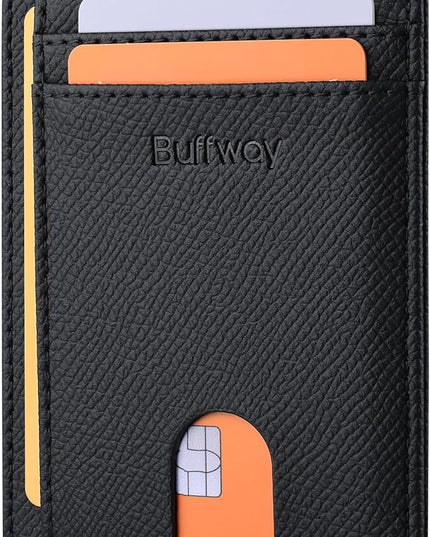 Buffway Slim Minimalist Front Pocket RFID Blocking Leather Wallets for Men and Women - Galaxy Black
