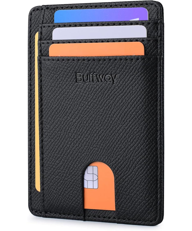 Buffway Slim Minimalist Front Pocket RFID Blocking Leather Wallets for Men and Women - Galaxy Black