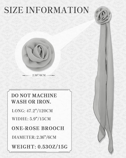 Chiffon Scarf for Women, Removable Flower Neck Scarf Light Soft Fashion Rose Scarves Versatile Headband or Hair Band