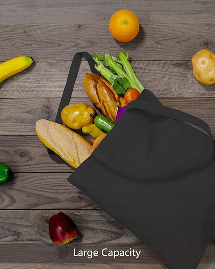 TOPDesign 24-Pack Economical 16"x15" Black Cotton Tote Bag, Lightweight Medium Reusable Grocery Shopping Cloth Bags, Suitable for DIY, Advertising, Promotion, Gift, Activity