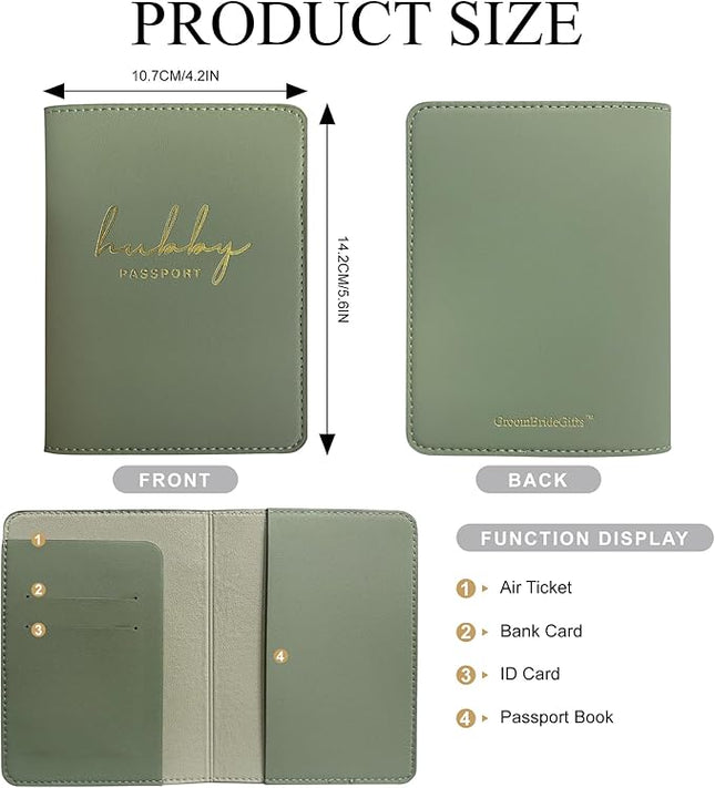 Mr&Mrs Gifts Matching Passport Covers for Mr and Mrs, Husband and Wife Gifts Passport Holders, Engagement Gifts for Couples, Honeymoon Travel Essentials Gift for Newlyweds(HW Sage Green)