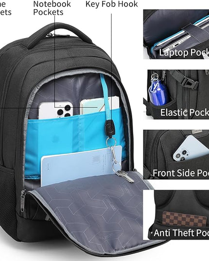 DUSLANG Anti-Theft Laptop Backpack, Black, 15.6-14-13 Inch Laptop Sleeve, USB Charging Port