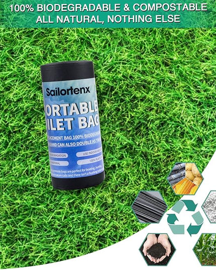 80/60/20 Portable Camping Toilet Bags 100% Compostable 8 Gallon Use with 5 Gallon Bucket Toilet, Camp Toilet Waste Bags, Disposable Biodegradable Poop Bags for Outdoor Camping