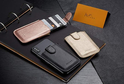 Phone Card Holder RFID Blocking Sleeve, Pu Leather Back Phone Wallet Stick-On Pull up 5 Card Holder Universally Pocket Covers Credit Cards Cash for iPhone/Android/Samsung/ Smartphones.Black (Black)