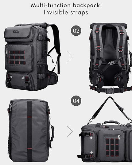 WITZMAN Carry on Travel Backpack for Men Women Airline Approved Convertible Nylon Duffle Backpack Luggage Bag (B682 Silvery Grey)