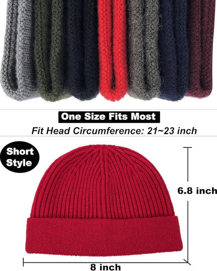 Short Fisherman Beanie for Men Women, Wool Knit Cuff Warm Winter Hats, Trawler Beanie Watch Caps Soft Skullcap
