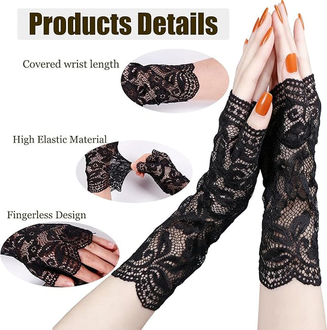 Women Fingerless Lace Gloves, Short Bridal Wrist Floral Lace Mittens Women Gloves for Wedding Opera Tea Party Cocktail Prom Cosplay Costume Accessories