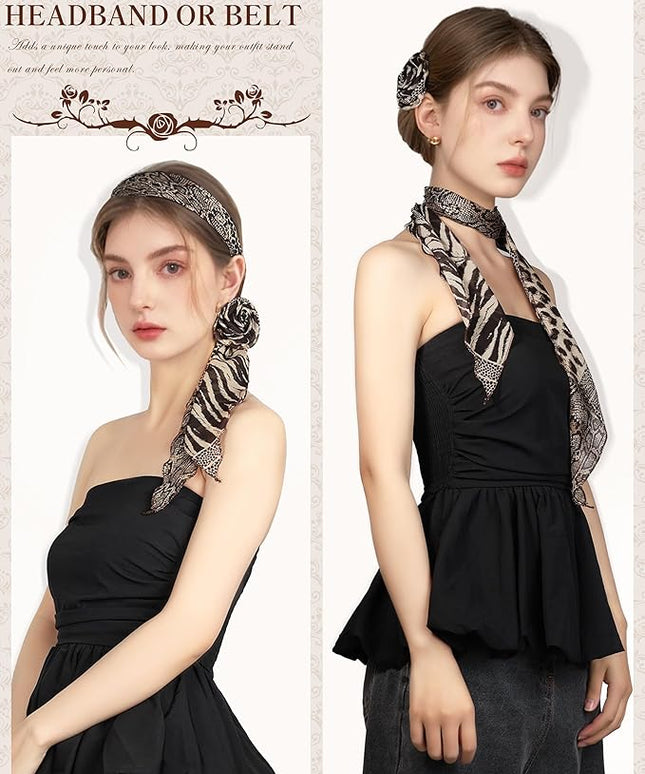 Chiffon Scarf for Women, Removable Flower Neck Scarf Light Soft Fashion Rose Scarves Versatile Headband or Hair Band