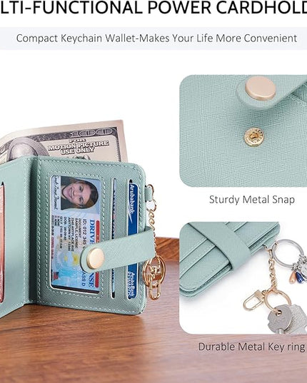 POIUGOYA Slim Wallet for Women,RFID Blocking Bifold Credit Card Holder with Zipper Coin Pocket,ID Window,Keychain