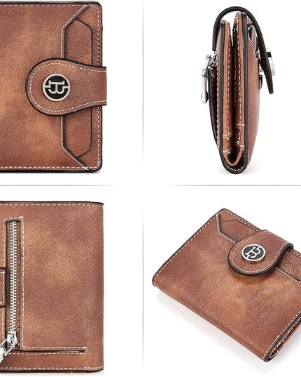 BOSTANTEN Women Leather Wallet RFID Blocking Small Bifold Zipper Pocket Wallet Card Case Purse with ID Window